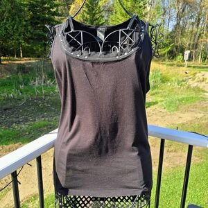 Ann Taylor Rhinestone And Mesh Trimmed At Neck tank, , size Large, EUC